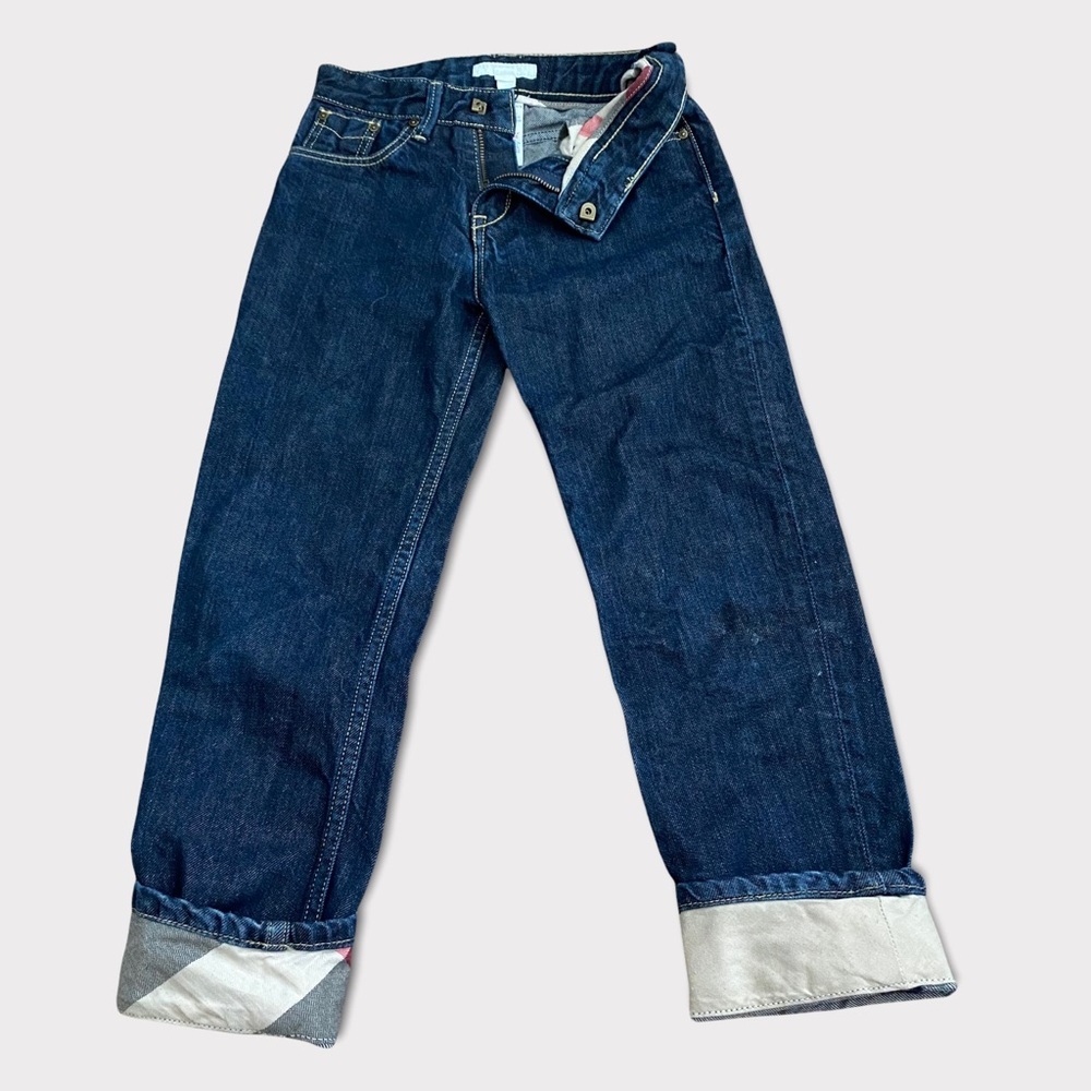 BURBERRY  KIDs dark wash straight leg denim  burberry flag cuff jeans Like new